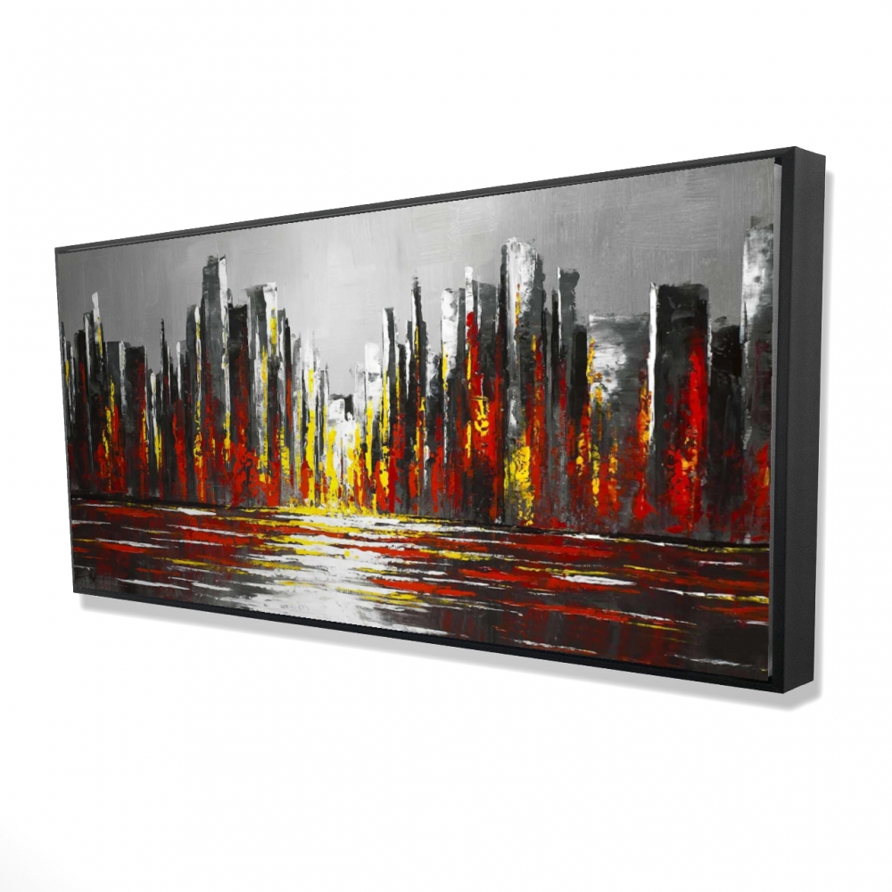 2081-2448-CI334 24 x 48 in. Abstract Red Skyline - Framed Canvas for Home Decor