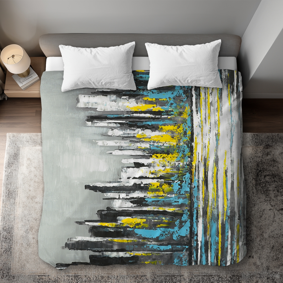 C1DCKSW06JWER4 King Size Abstract Blue Skyline Duvet Cover - Turquoise Cities