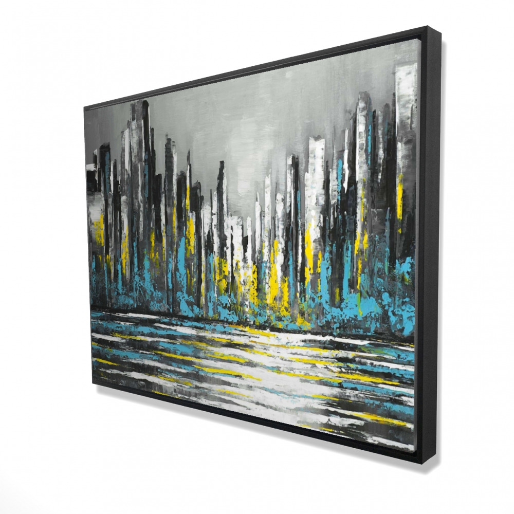 2081-3648-CI335 36 x 48 in. Abstract Blue Skyline - Modern Turquoise Framed Canvas Art