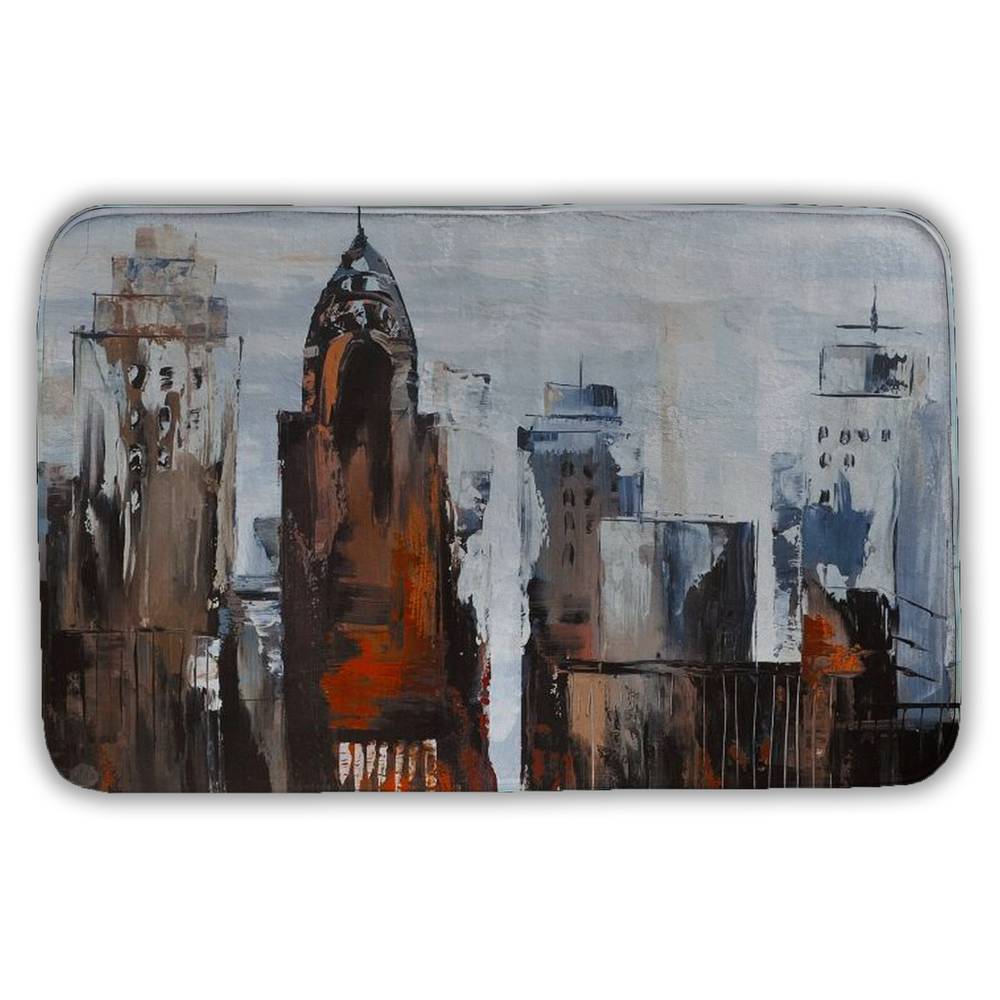 5930-2134-CI296 21 x 34 in. Gray Day in the City - Brown Building Bath Mat for Home Decor