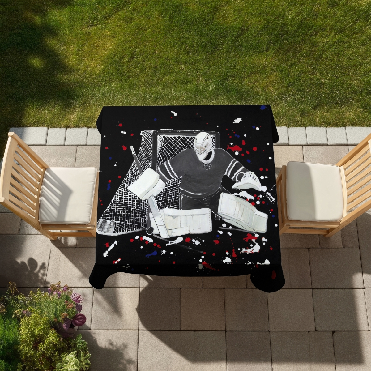 Picture of Begin Home Decor C1TC5858CK0QAF 58 x 58 in. Goalkeeper Hockey Goal Tablecloth - Modern Indoor & Outdoor Decor