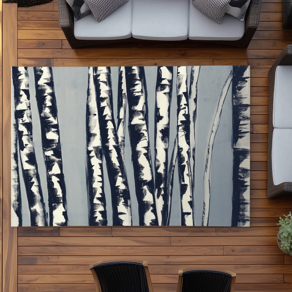 C1ROAR576GA2E9 5 x 7 ft. Abstract Birch Forest - Office Trees Outdoor Area Rug for Home - Rectangle