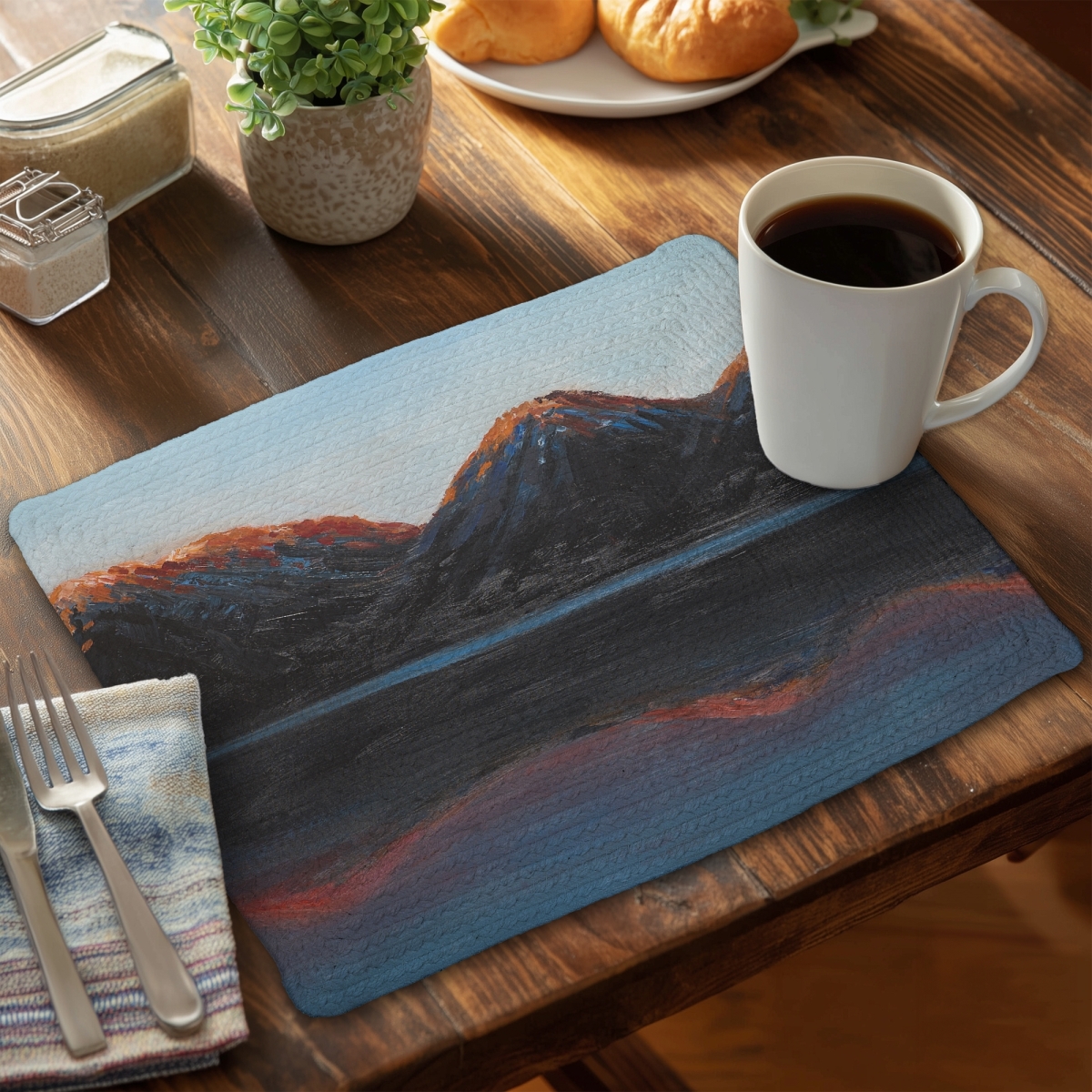 Picture of Begin Home Decor C6BP1418UO7W99 14 x 18 in. Mountains & Calm Lake Braided Polyester Placemat - Home Decor - Set of 6