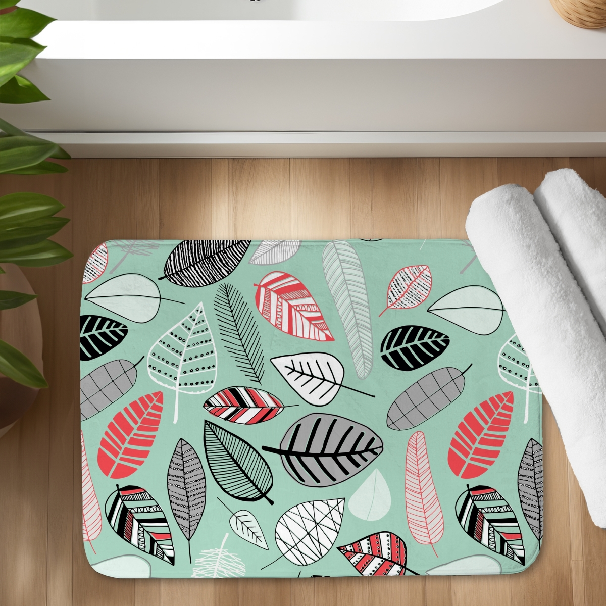 C1BM1724WN8PZ8 17 x 24 in. Turquoise Leaf Patterns Bath Mat - Stylish Bedroom Decor