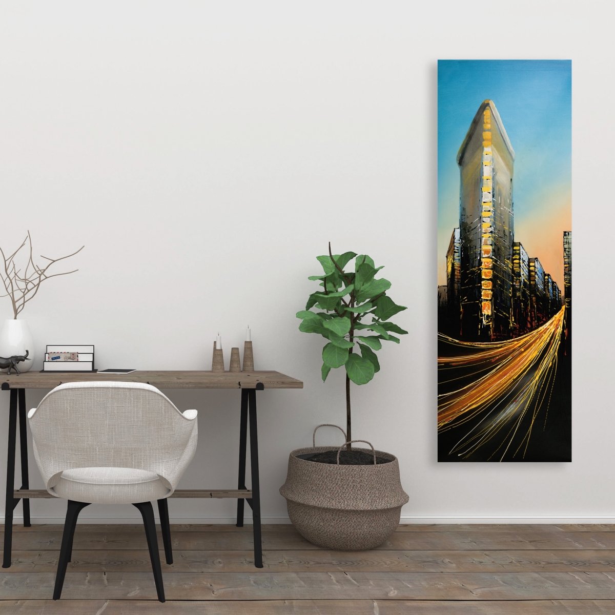 C1RC2060DHTUJF 20 x 60 in. Flatiron Building in Light - Contemporary Orange Canvas Art