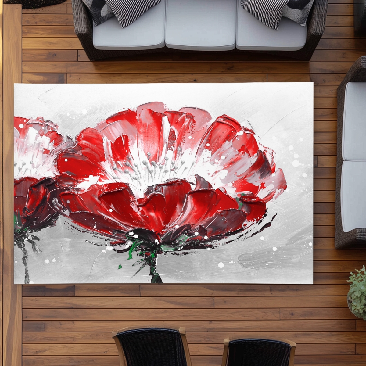 C1ROAR57PLI9VR 5 x 7 ft. Two Wild Flowers on Gray - Office Red Outdoor Area Rug - Rectangle