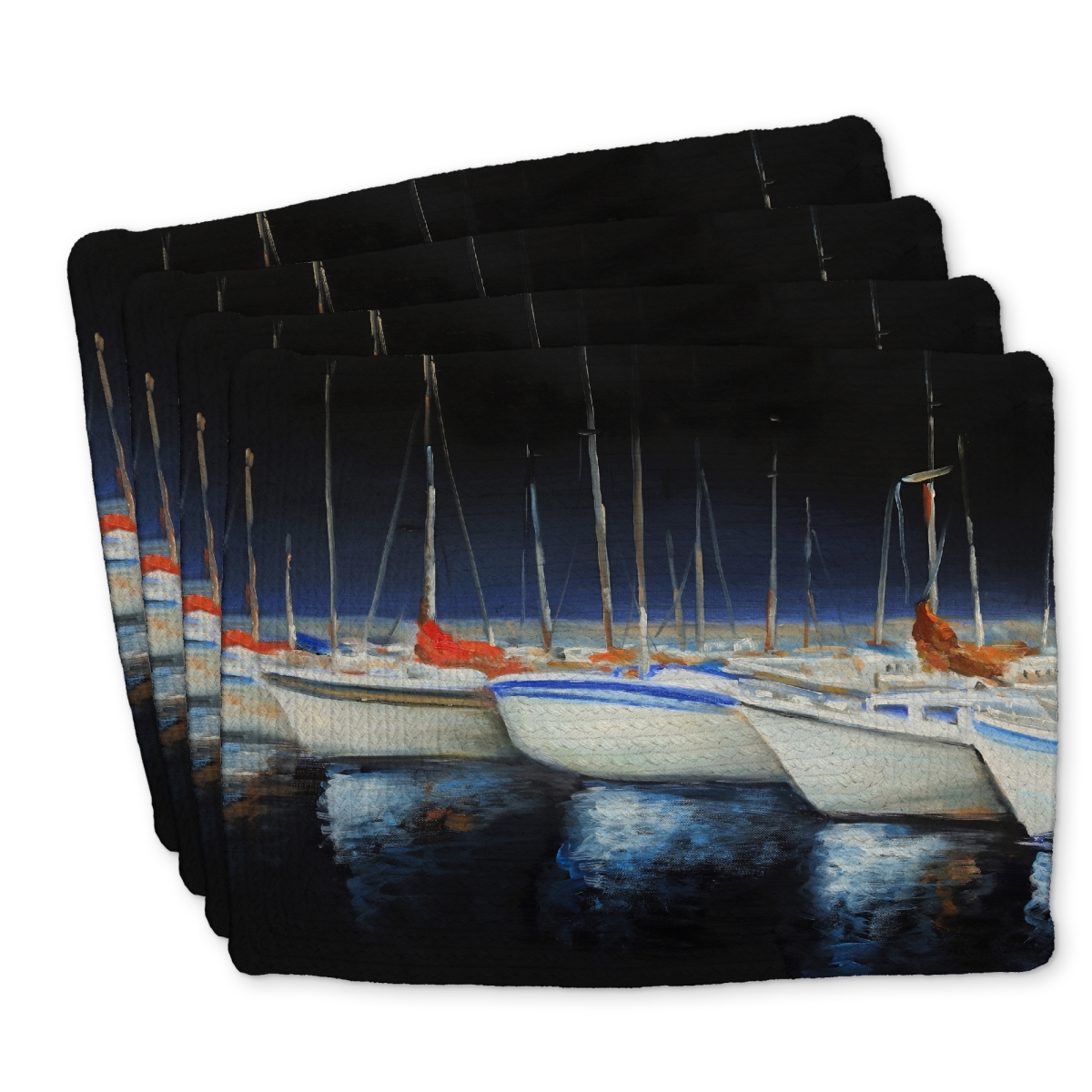 Picture of Begin Home Decor C4BP14183FAYWH 14 x 18 in. Fishing Boats At the Marina - Braided Polyester Placemat - Set of 4