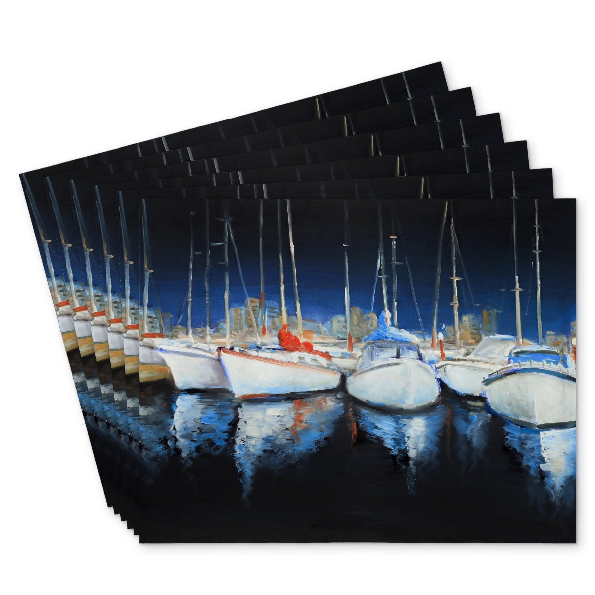Picture of Begin Home Decor C6PP1418HB54AP 14 x 18 in. Evening At the Marina Polyester Placemat for Home Decor - Set of 6