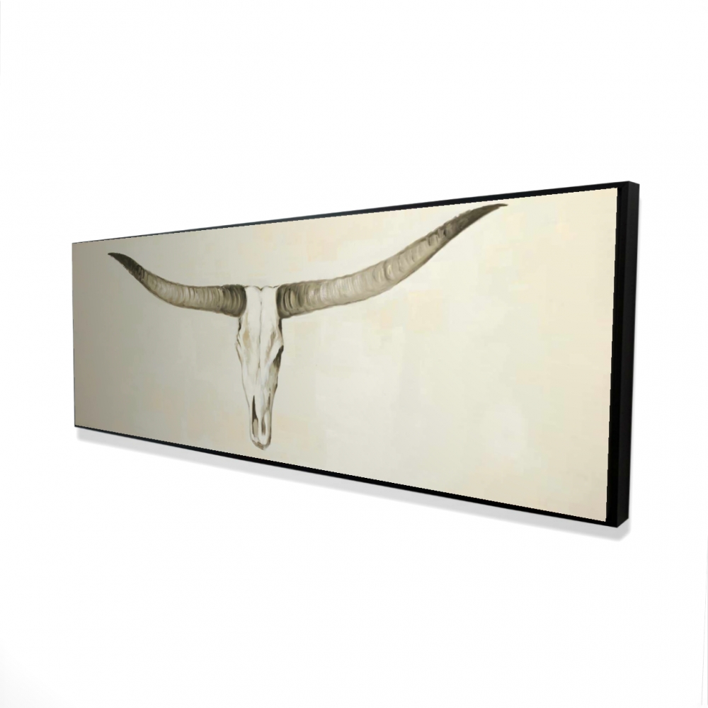 2081-2060-AN266 20 x 60 in. Longhorn Cattle Skull - Rustic Framed Canvas Home Decor