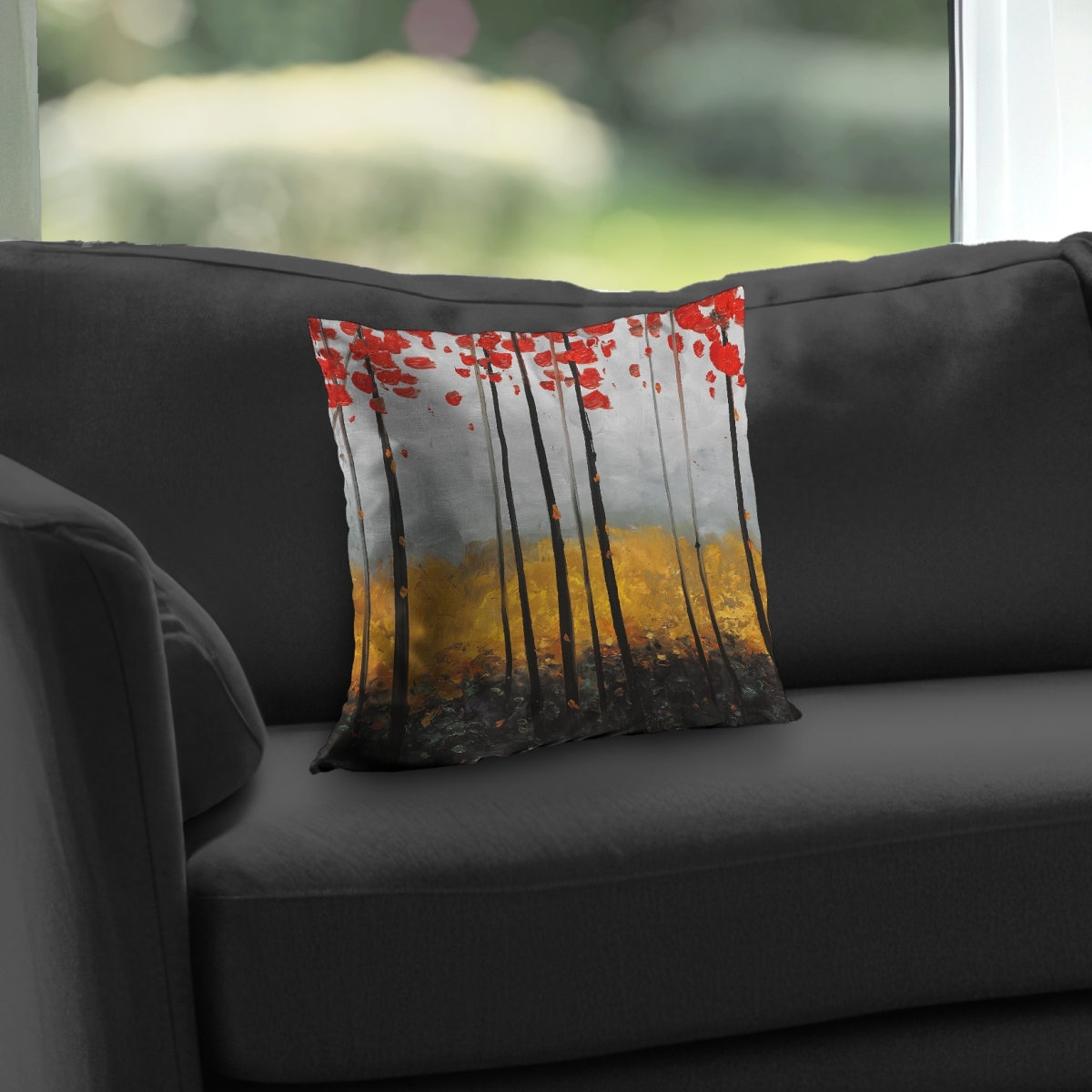 C1PC1414HCJCCD 14 x 14 in. Abstract Landscape - Trees Office Poly Twill Throw - Home Decor