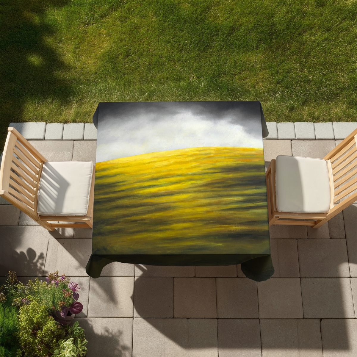 Picture of Begin Home Decor C1TC5858PHZTMJ 58 x 58 in. Yellow Hill Tablecloth - Indoor & Outdoor Livingroom Decor