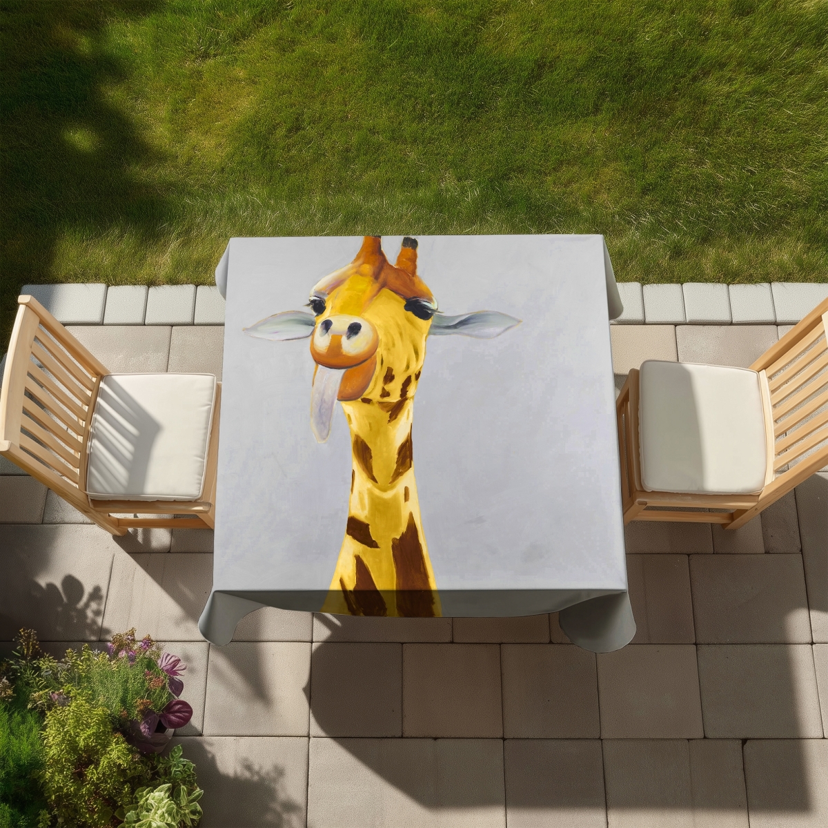 Picture of Begin Home Decor C1TC5858GI9K9W 58 x 58 in. Funny Giraffe Face Tablecloth - Gray Indoor & Outdoor Decor