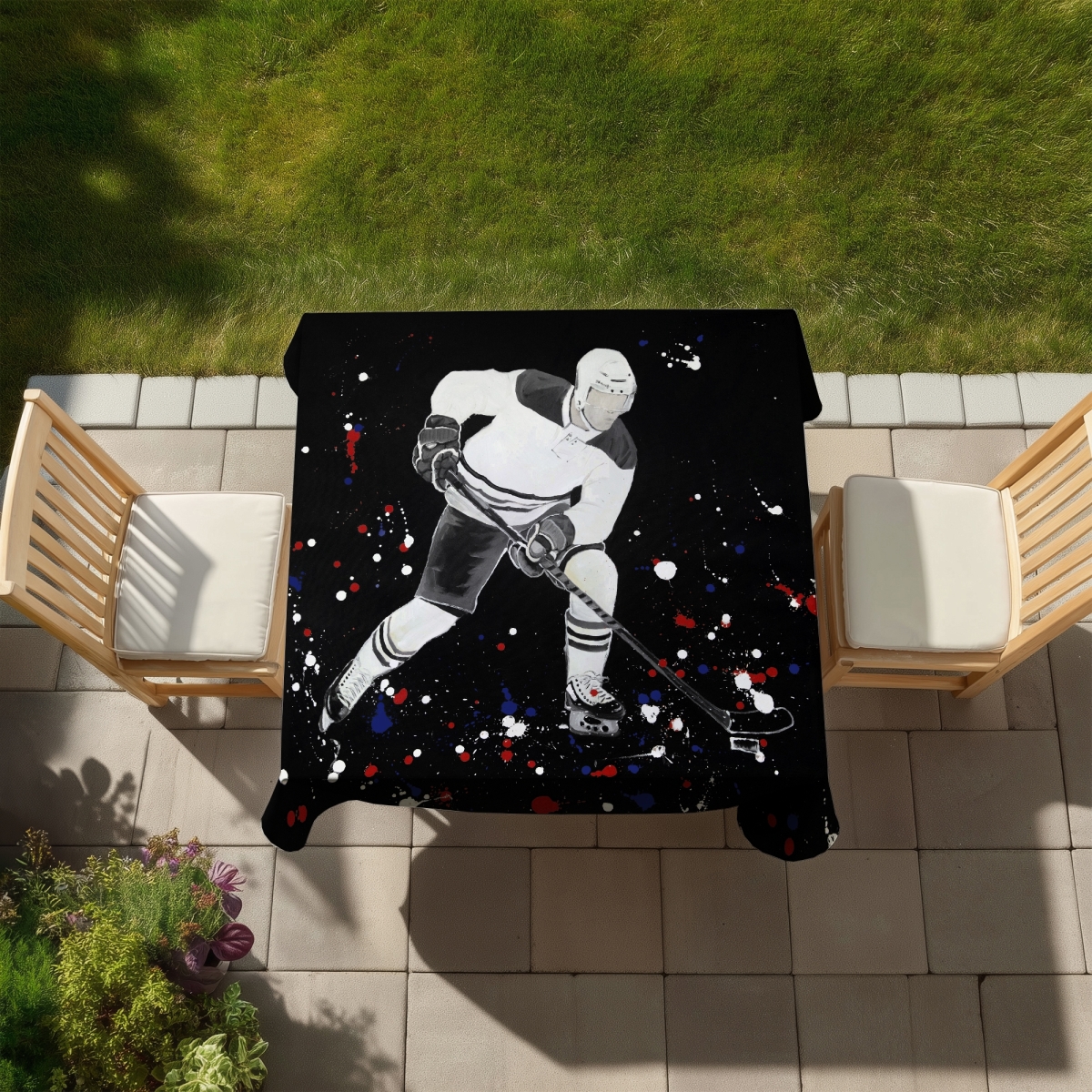 Picture of Begin Home Decor C1TC585899Z5PQ 58 x 58 in. Hockey Player Tablecloth - Modern Indoor & Outdoor Home Decor