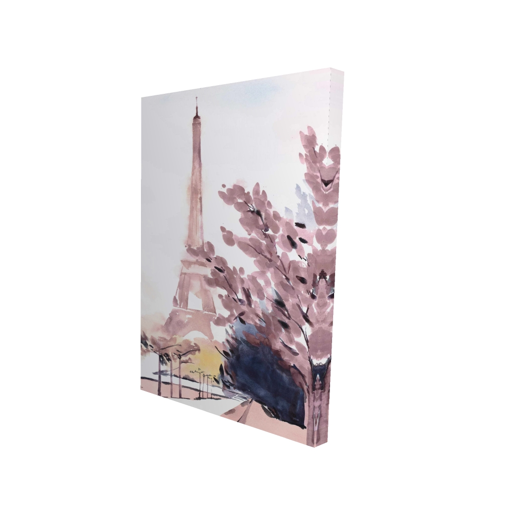 2080-3624-ST54-1 24 x 36 in. Paris & Eiffel Scene - Pink Building Canvas for Home Decor