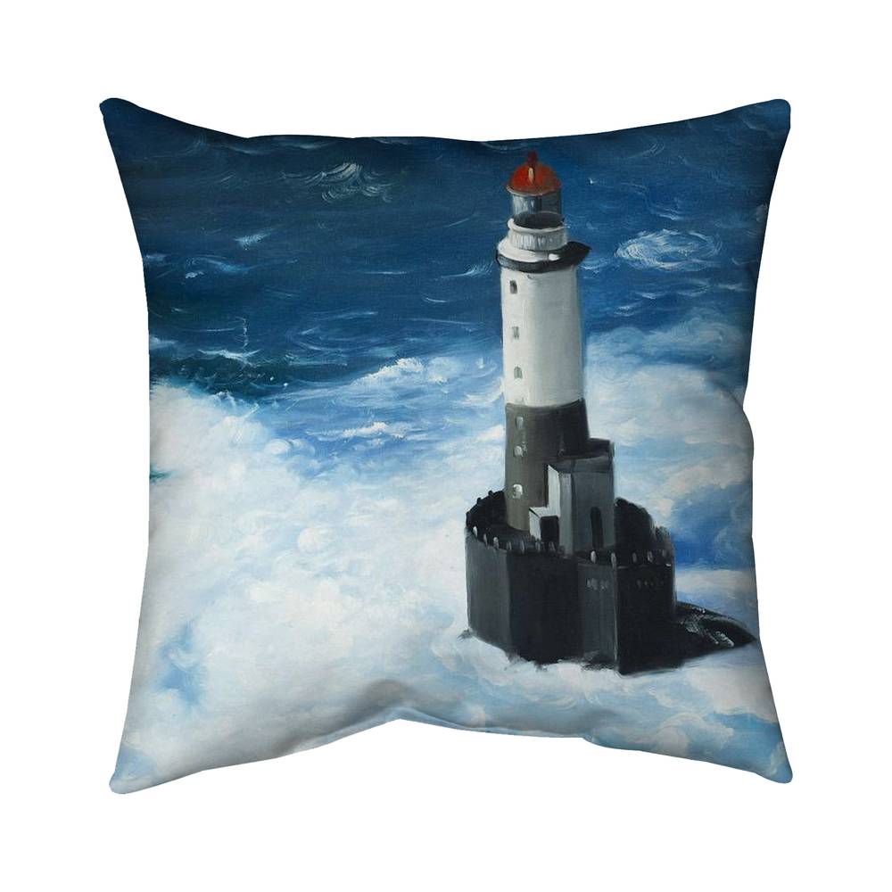 5542-1818-CO78 18 x 18 in. Unleashed Waves Lighthouse Gray Outdoor Throw Pillow - Decor