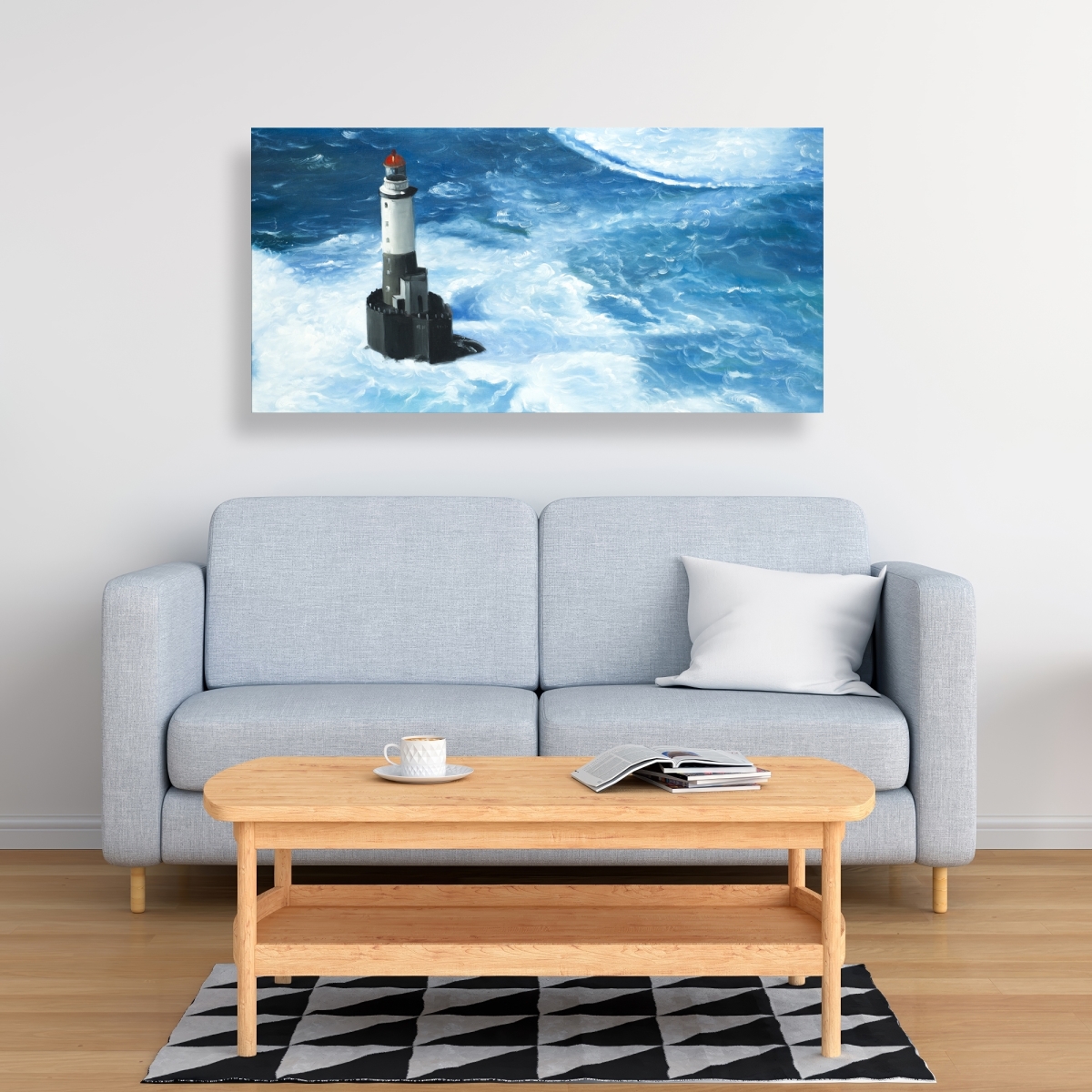 C1RC2448JHZFZ7 24 x 48 in. Unleashed Waves on a Lighthouse - Blue Canvas Home Decor
