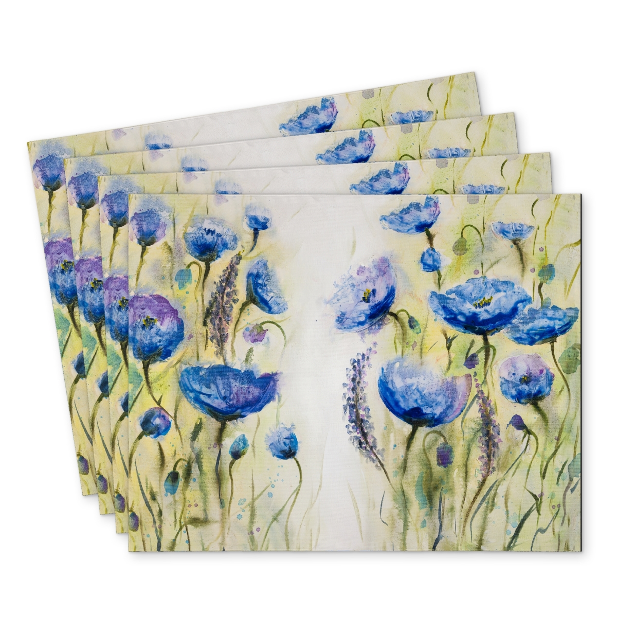 Picture of Begin Home Decor C4PP141800UKSH 14 x 18 in. Blue Garden Polyester Placemat for Stylish Home Decor - Set of 4