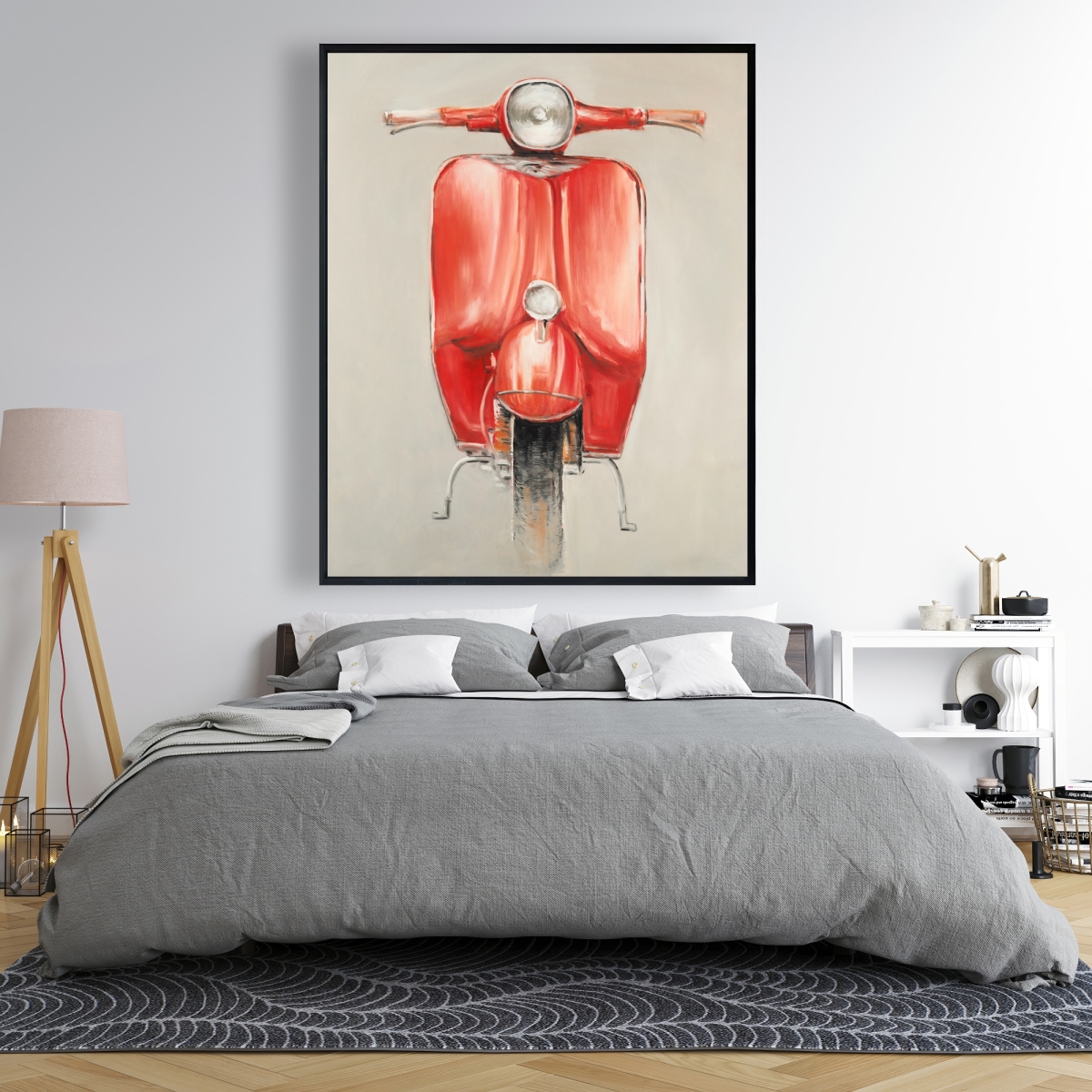C1FC4860ERHNTF 48 x 60 in. Small Red Moped Canvas - Man Cave Beige Framed Decor