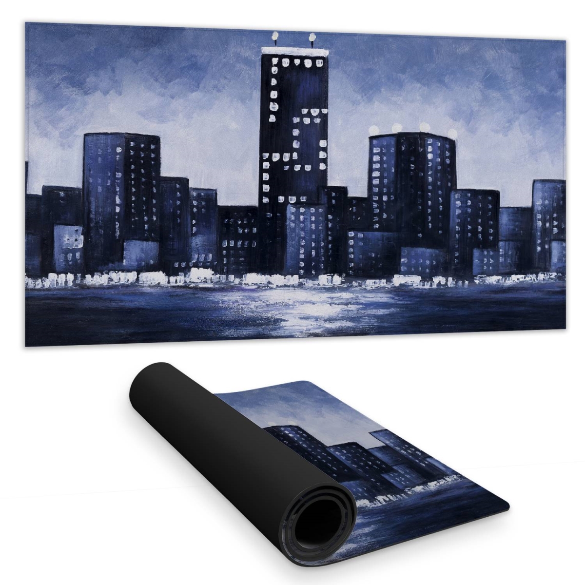 C1DM1531QLWE1Q 16 x 32 in. Dark Blue Cityscape Desk Mat - Stylish Bedroom Decor
