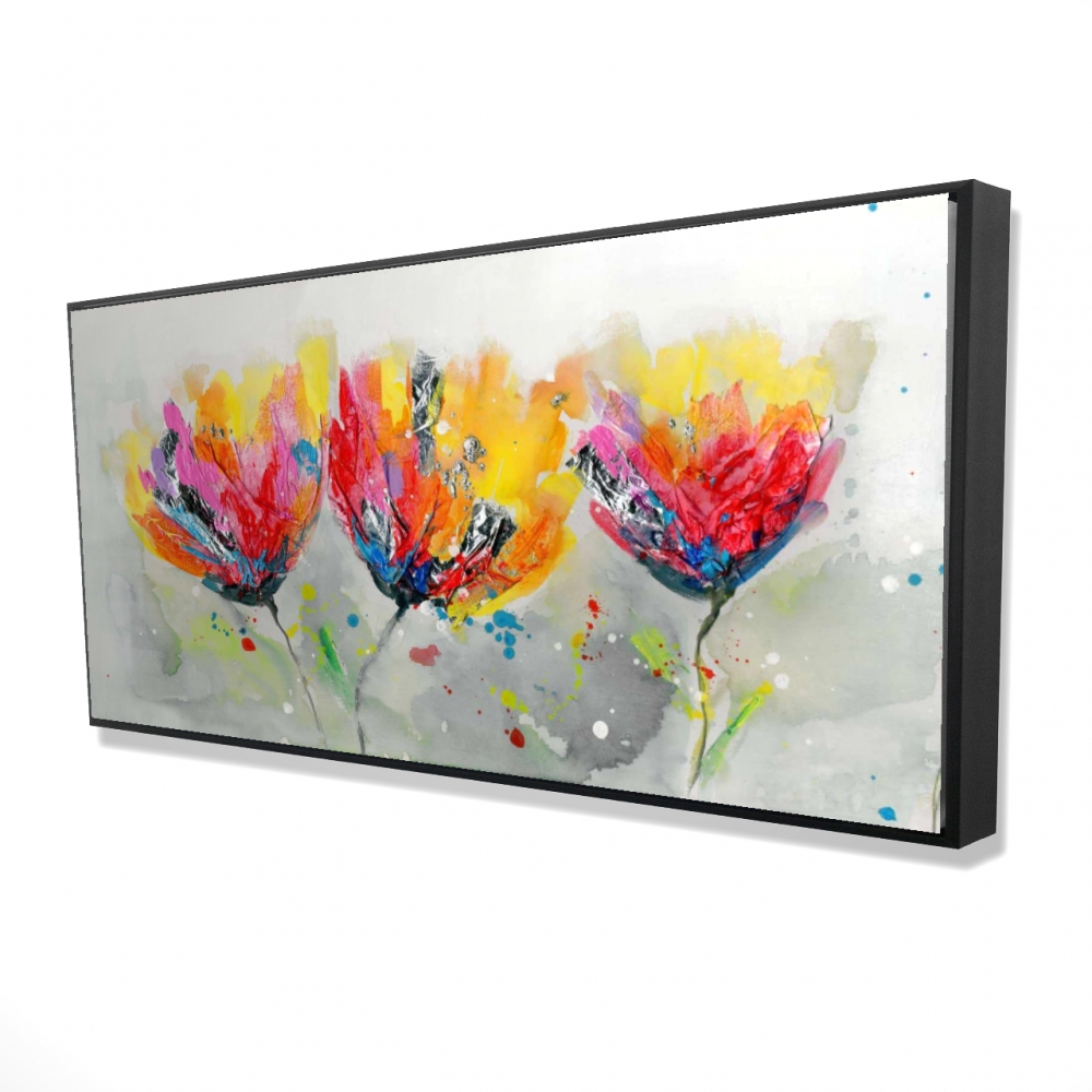 2081-2448-FL66-1 24 x 48 in. Yellow Romantic Framed Canvas - Four Colored Flowers Decor