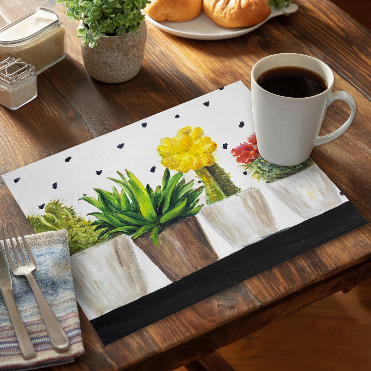 Picture of Begin Home Decor C6PP1418XO7MN7 14 x 18 in. Small Cactus & Succulents Polyester Placemat - Home Decor - Set of 6
