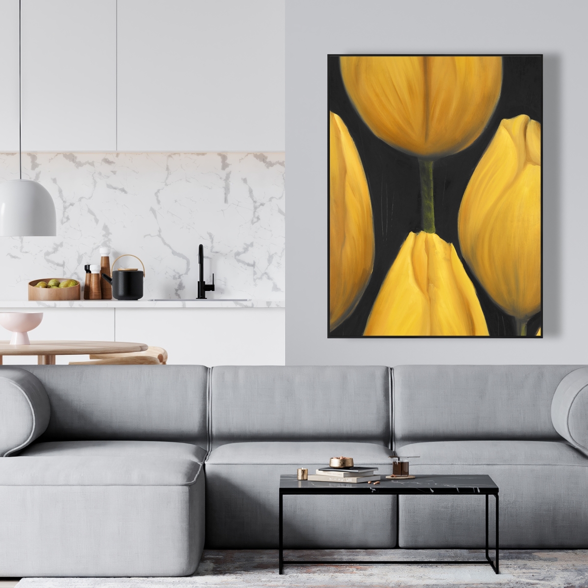 C1FC3648M1EUJS 36 x 48 in. Six Daffodils Flowers Framed Canvas - Yellow Home Decor