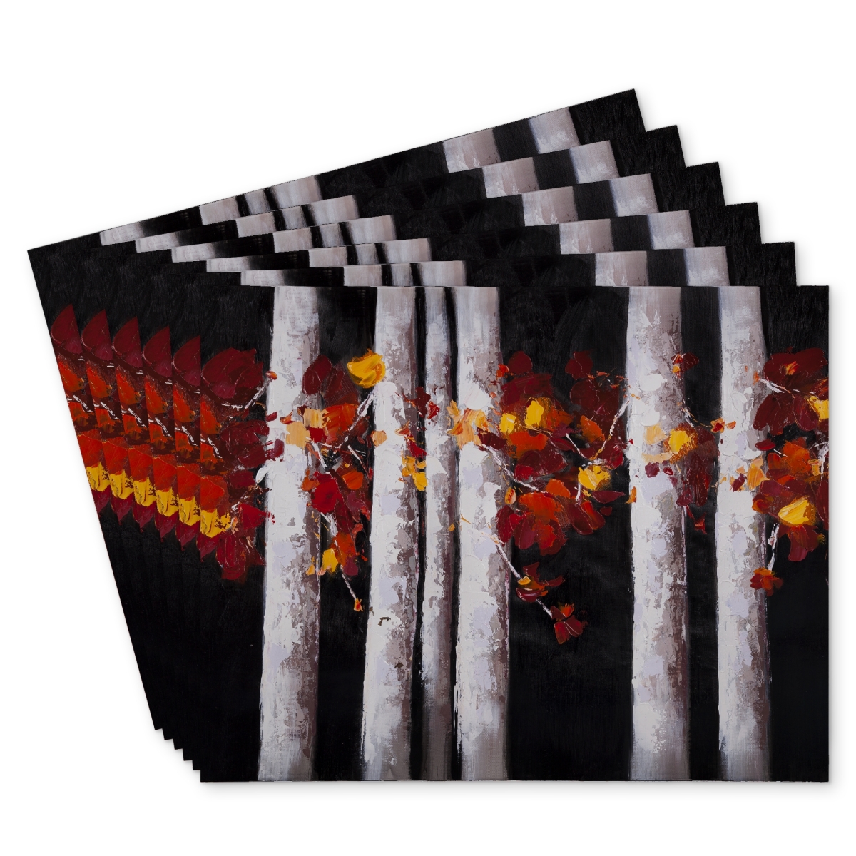 Picture of Begin Home Decor C6PP1418N9NGBX 14 x 18 in. White Trees with Orange Leaves - Polyester Placemat for Decor - Set of 6