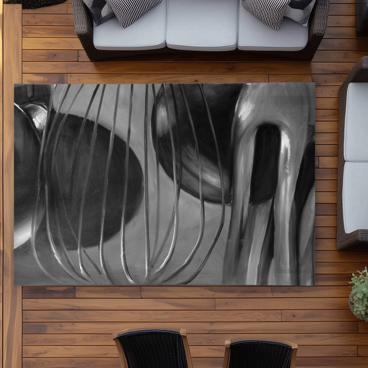 C1ROAR57TEA3JQ 5 x 7 ft. Black Still Life Outdoor Area Rug - Kitchen Tools Home Decor - Rectangle