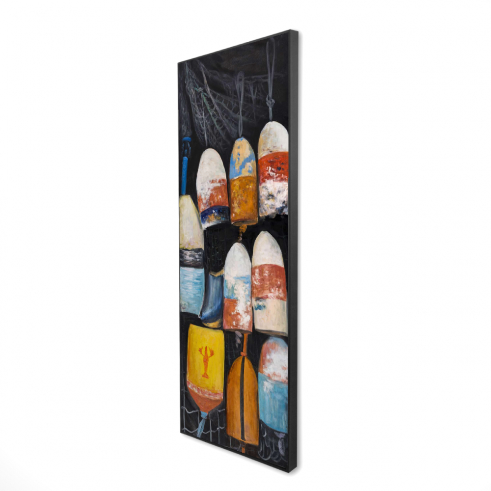 2081-6020-CO46 20 x 60 in. Vintage Lobster Buoys - Blue Framed Canvas for Man Cave Decor