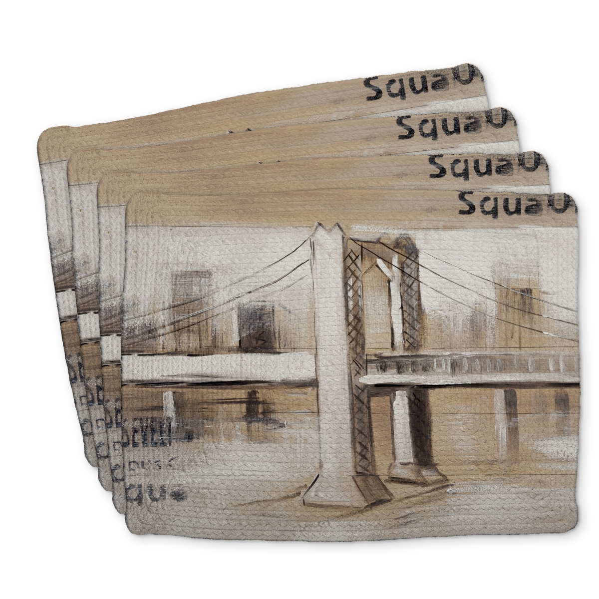 Picture of Begin Home Decor C4BP1418B14ZAH 14 x 18 in. Abstract Bridge Typography Braided Polyester Placemat - Home Decor - Set of 4