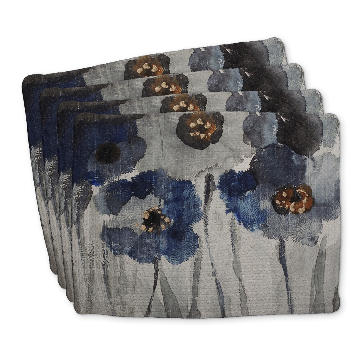 Picture of Begin Home Decor C4BP14184IU9Q0 14 x 18 in. Blue Blurry Flowers Braided Polyester Placemat - Home Decor - Set of 4