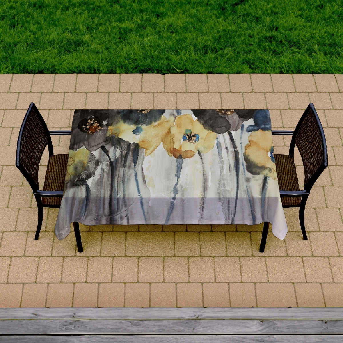 Picture of Begin Home Decor C1TCLRGEVRW2K0 58 x 102 in. Blue Botanical Tablecloth - Gray, Yellow Flowers - Home Decor