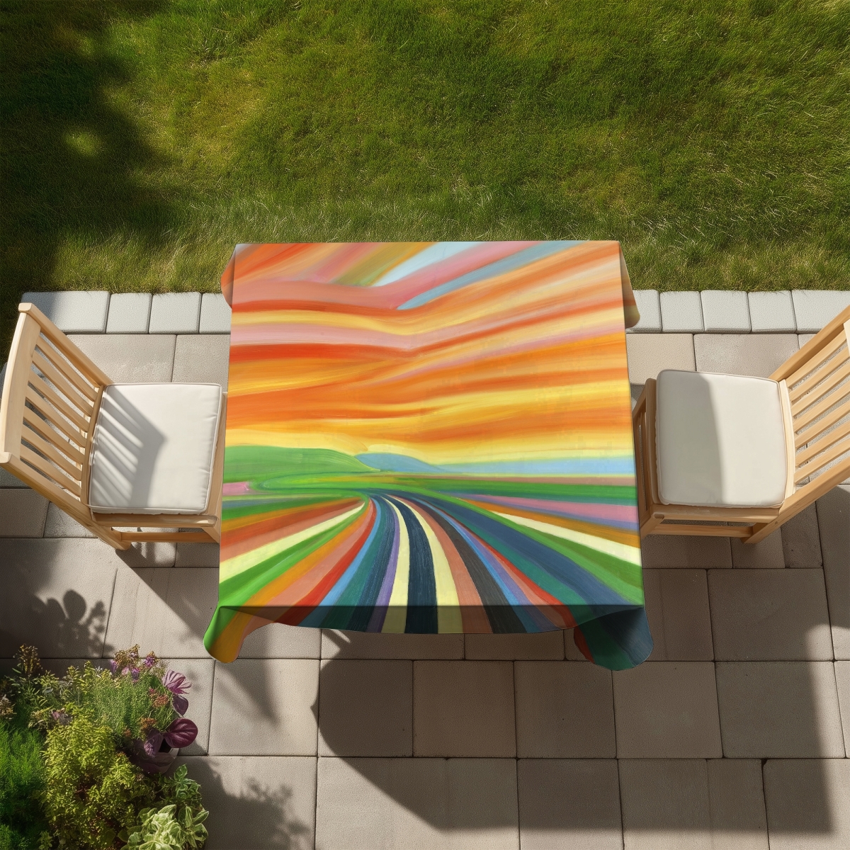 Picture of Begin Home Decor C1TC58584ZRRXS 58 x 58 in. Colorful Road Tablecloth - Landscapes Indoor Outdoor Decor