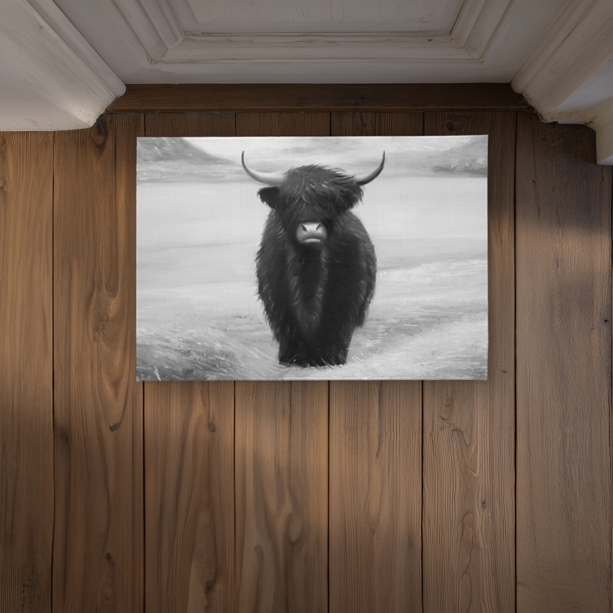 CODM1724K2TPY7 17 x 24 in. Monochrome Highland Cow Door Mat - White Mountains Decor