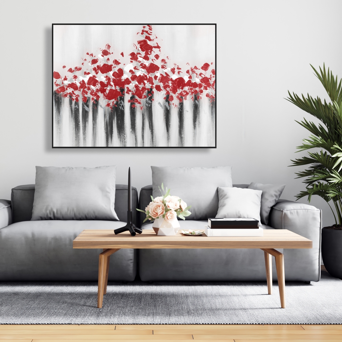 C1FC3648ZGMPAQ 36 x 48 in. Falling Red Dot - Contemporary Abstract Framed Canvas Decor