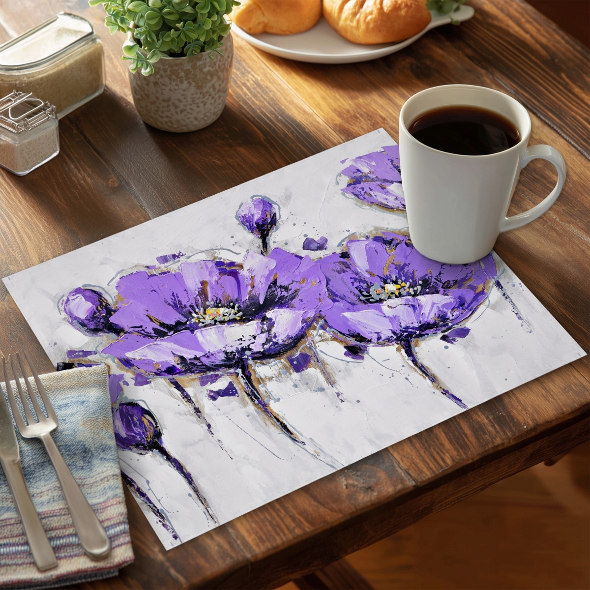 Picture of Begin Home Decor C4PP14185EP3SZ 14 x 18 in. Abstract Purple Flowers Polyester Placemat - Home Decor - Set of 4