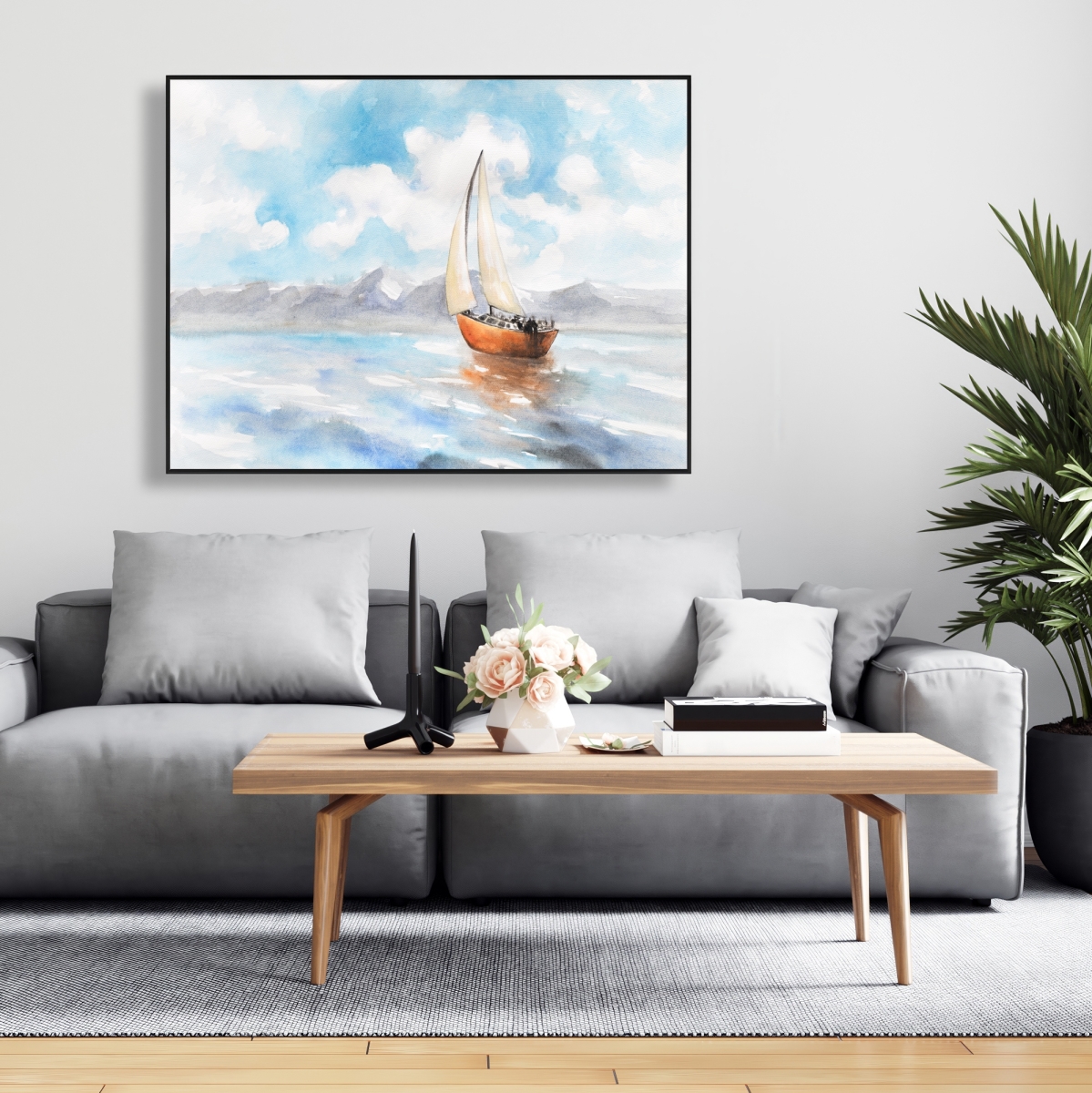 C1FC3648WPZLFY 36 x 48 in. Sailboat Landscape - Office Orange Framed Canvas Decor