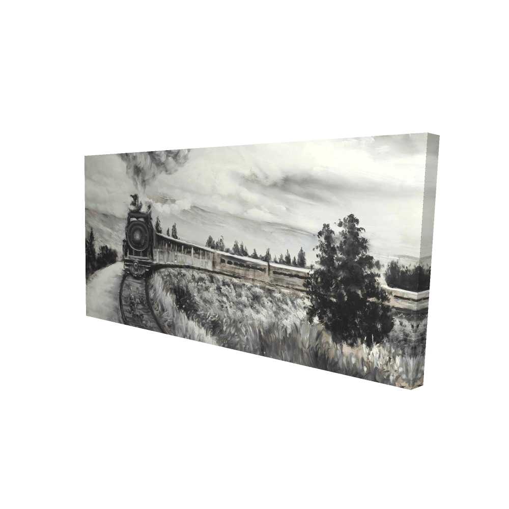 2080-2448-TR51 24 x 48 in. Steam Engine Train Canvas - Beige Black & White Home Decor