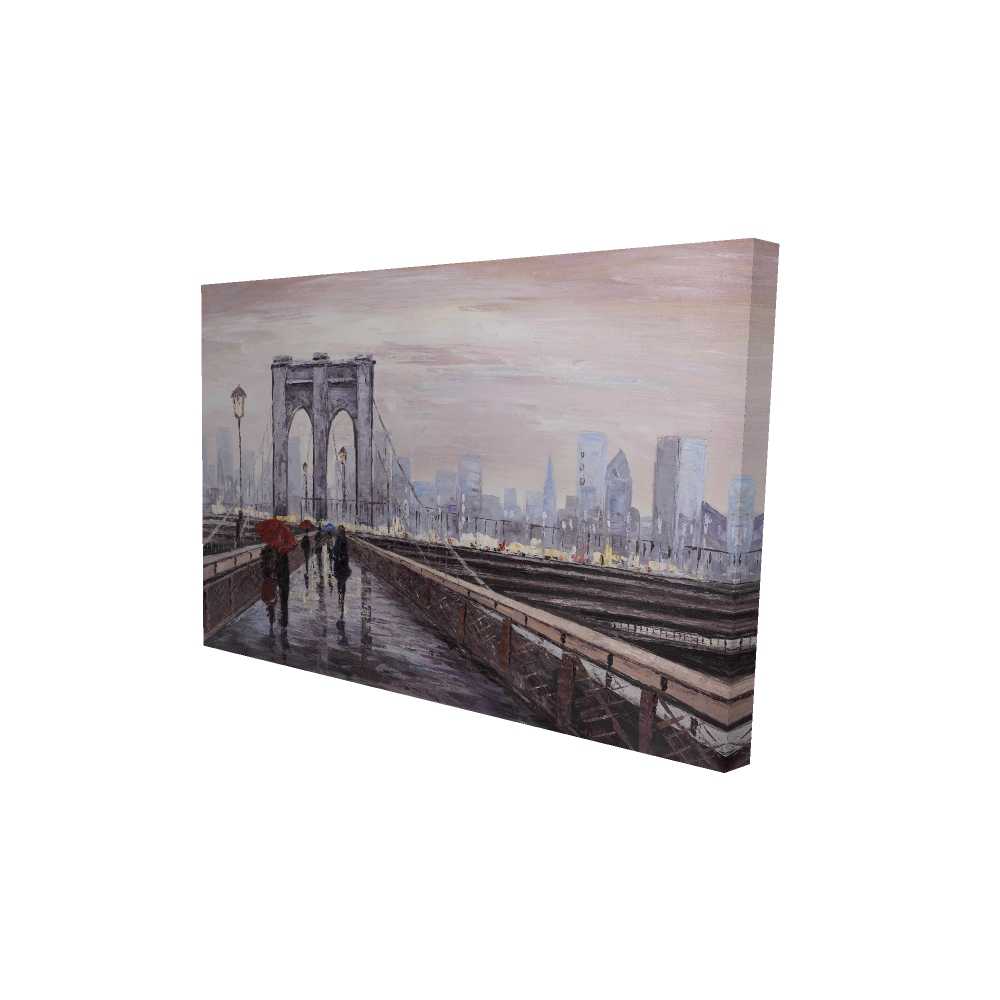 2080-2436-ST40-CR 24 x 36 in. Brooklyn Bridge with Passersby - Black Canvas Home Decor