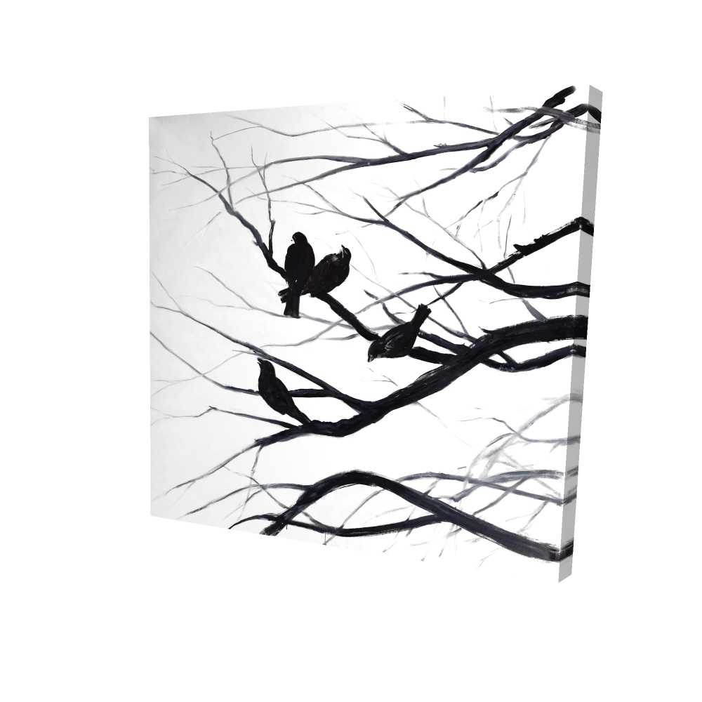2080-3636-AN224 36 x 36 in. Birds & Branches Silhouette Canvas - Black Monochrome