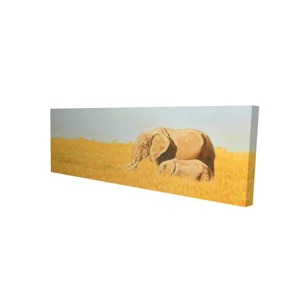 2080-2060-AN287 20 x 60 in. Elephant & Its Little One - Blue Canvas Home Decor