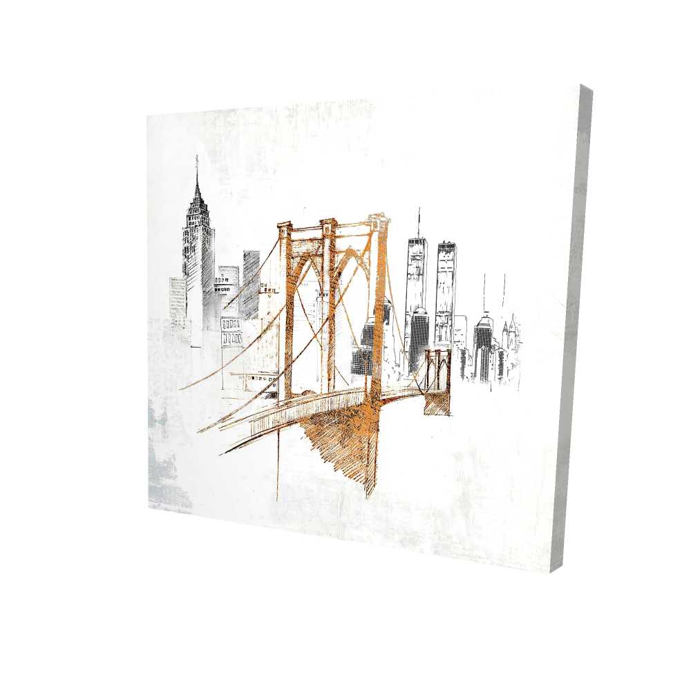 2080-3636-CI100 36 x 36 in. Brooklyn Bridge Blurry Sketch - Cities Illustrative Canvas