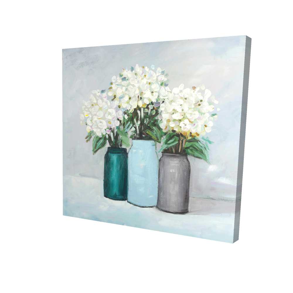 2080-3636-FL117 36 x 36 in. Hydrangea Flowers in Blue Vases - Bathroom Still Life Canvas