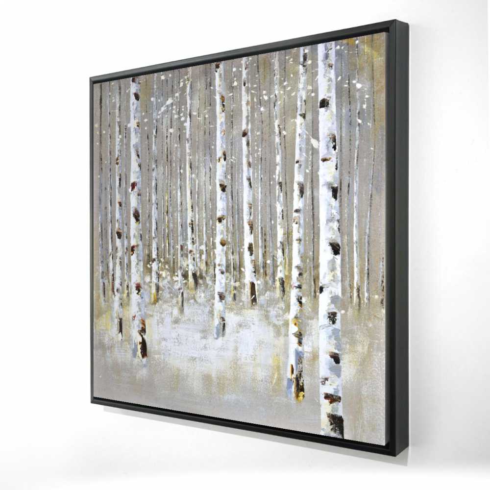 2081-3636-LA7 36 x 36 in. Birch Forest by Winter - Beige Snow Framed Canvas Decor