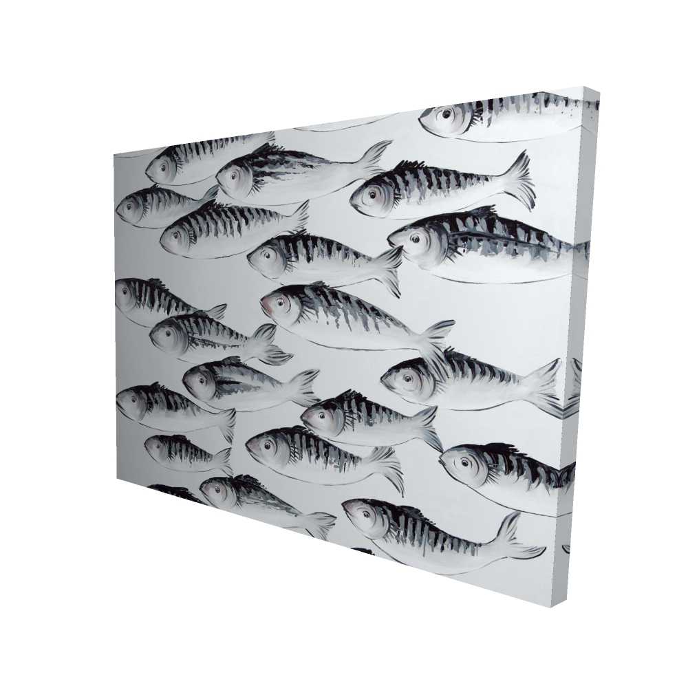 2080-3648-AN435 36 x 48 in. Gray School of Fish - Aquatic Canvas Art for Home Decor