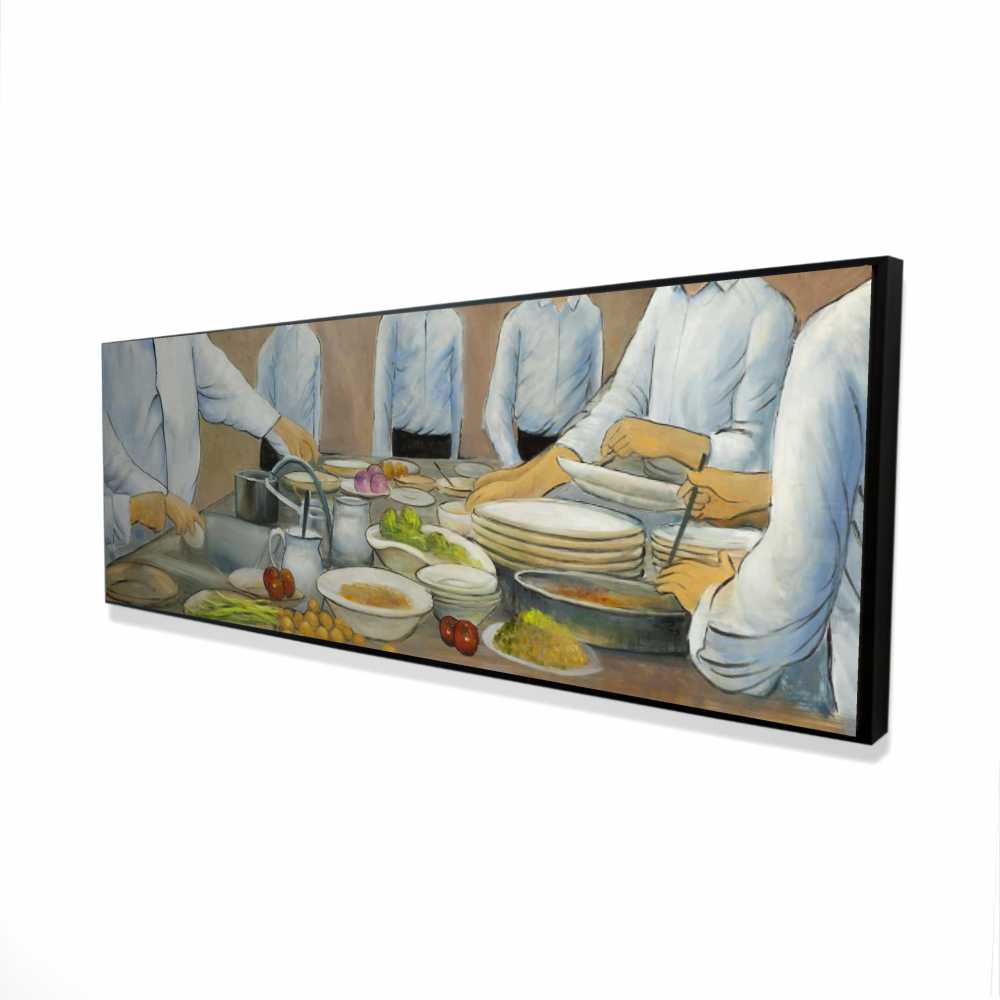 2081-2060-GA50 20 x 60 in. Cook Chefs At Work - Kitchen Man Framed Canvas Home Decor