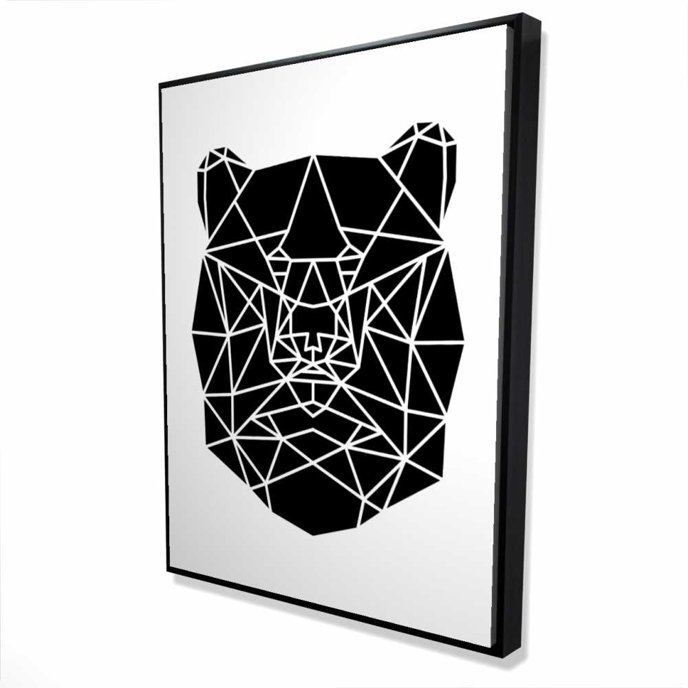 2081-4836-AN194 36 x 48 in. Geometric Bear Head - Black & White Framed Canvas Decor