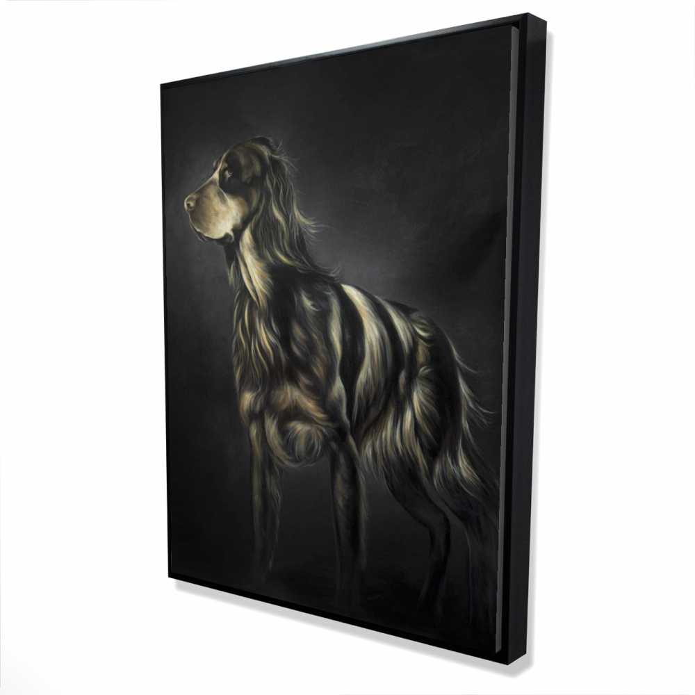 2081-4836-AN491 36 x 48 in. Picard Spaniel Black Animals Framed Canvas - Home Decor