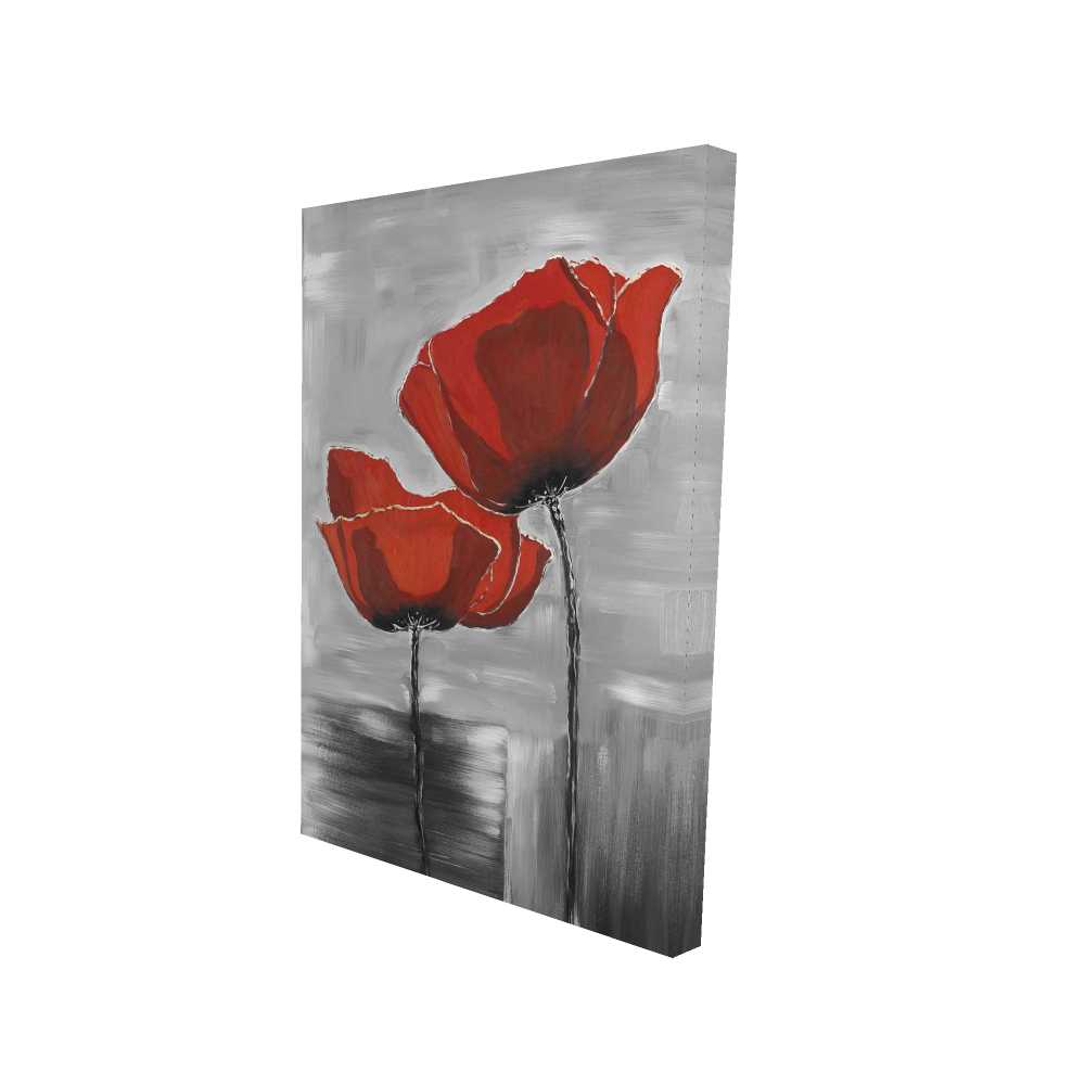 2080-3624-FL202 24 x 36 in. Two Red Flowers on Grayscale Background - Botanical Canvas