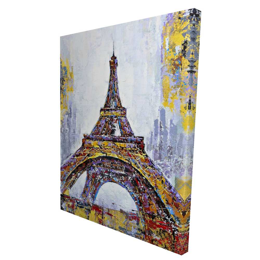 2080-4836-CI46 36 x 48 in. Abstract Paint Splash Eiffel Tower - Contemporary Yellow Canvas